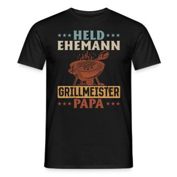 Héros, mari, maître du gril, papa - T-shirt homme - noir - Devant - AI Model Male 178 light (178cm)
