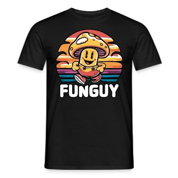 Funny Cartoon Mushroom Character Fun Guy at Sunset - Men's T-Shirt - black - Front - AI Model Male 178 light (178cm)