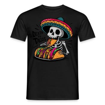 Funny Skeleton Feast Death By Tacos Sombrero - Men's T-Shirt - black - Front - AI Model Male 178 light (178cm)