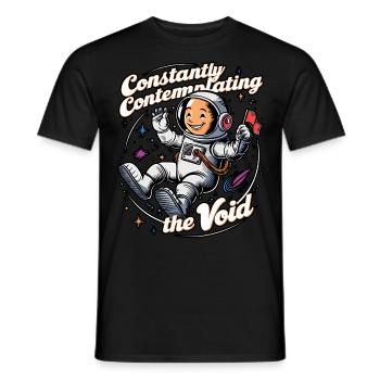 Astronaut Contemplating Void Cartoon Space Humor - Men's T-Shirt - black - Front - AI Model Male 178 light (178cm)