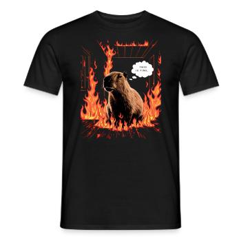 Capybara In Flames This is Fine Meme Art - Men's T-Shirt - black - Front - AI Model Male 178 light (178cm)