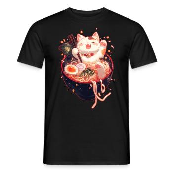 Cute Cat Ramen Bowl Kawaii Noodles Japanese Anime - Men's T-Shirt - black - Front - AI Model Male 178 light (178cm)