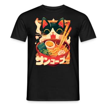 Kawaii Cute Cat Ramen Bowl Noodles Japanese Anime - Men's T-Shirt - black - Front - AI Model Male 178 light (178cm)
