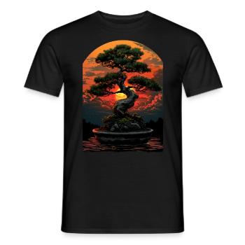 Bonsai Baum Sonnenuntergang Kunst, Zen Japanischer Garten, - Männer T-Shirt - Schwarz - Vorne - AI Model Male 178 light (178cm)