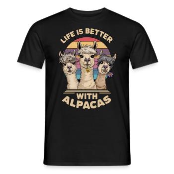 Life is Better with Alpacas, Cute Alpaca Art, - Men's T-Shirt - black - Front - AI Model Male 178 light (178cm)