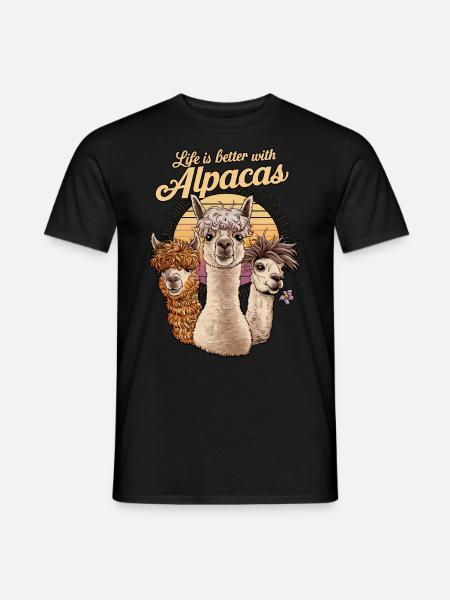 Das Leben ist besser mit Alpakas, Alpaka, süßer Kunst, - Männer T-Shirt - Schwarz