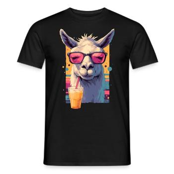 Cool Lama Repos Grinmp Face Drôle Design Rétro - T-shirt homme - noir - Devant - AI Model Male 178 light (178cm)