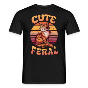 Niedliche, aber wilde Katze Retro Sonnenuntergang Lustiges Design - Männer T-Shirt - Schwarz - Vorne - AI Model Male 178 light (178cm)