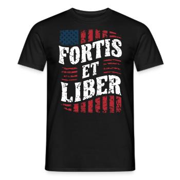 Drapeau américain Fortis et Liber Liberté patriotique - T-shirt homme - noir - Devant - AI Model Male 178 light (178cm)