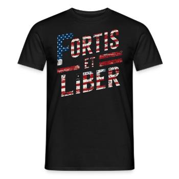 Amerikanische Flagge Fortis et Liber Patriotische Phrase - Männer T-Shirt - Schwarz - Vorne - AI Model Male 178 light (178cm)