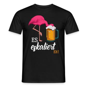It's escalating anyway! – Flamingo for party lovers - Men's T-Shirt - black - Front - AI Model Male 178 light (178cm)
