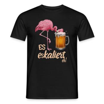 It's escalating anyway! – Flamingo for party lovers - Men's T-Shirt - black - Front - AI Model Male 178 light (178cm)