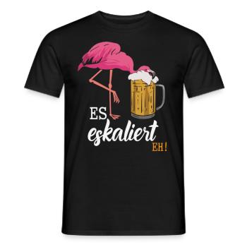 It's escalating anyway! – Flamingo for party lovers - Men's T-Shirt - black - Front - AI Model Male 178 light (178cm)