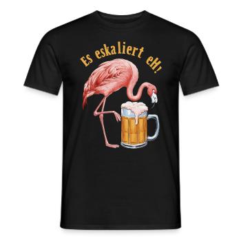 It's escalating anyway! – Flamingo for party lovers - Men's T-Shirt - black - Front - AI Model Male 178 light (178cm)