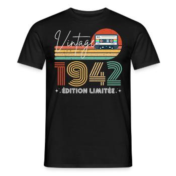 Vintage 1942 cadeau année de naissance 1942 rétro - T-shirt homme - noir - Devant - AI Model Male 178 light (178cm)