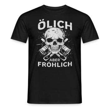 Oily but cheerful – For the true mechanics - Men's T-Shirt - black - Front - AI Model Male 178 light (178cm)