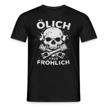 Oily but cheerful – For the true mechanics - Men's T-Shirt - black - Front - AI Model Male 178 light (178cm)