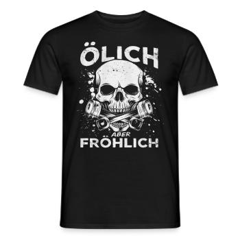 Oily but cheerful – For the true mechanics - Men's T-Shirt - black - Front - AI Model Male 178 light (178cm)