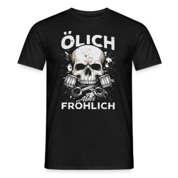 Oily but cheerful – For the true mechanics - Men's T-Shirt - black - Front - AI Model Male 178 light (178cm)
