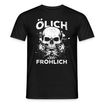 Oily but cheerful – For the true mechanics - Men's T-Shirt - black - Front - AI Model Male 178 light (178cm)