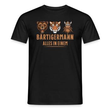 L’ours, le tigre, l’homme – tout en un seul regard puissant - T-shirt homme - noir - Devant - AI Model Male 178 light (178cm)