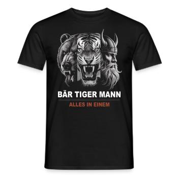L’ours, le tigre, l’homme – tout en un seul regard puissant - T-shirt homme - noir - Devant - AI Model Male 178 light (178cm)