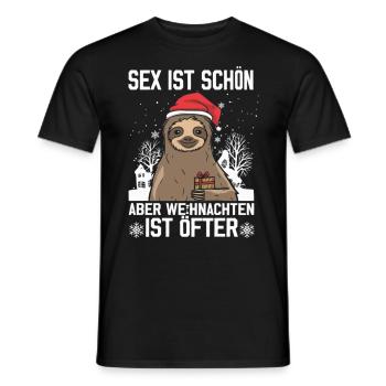 Funny Christmas Sloth - Men's T-Shirt - black - Front - AI Model Male 178 light (178cm)