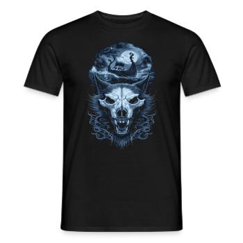 Vikings – Wolves & Ship in the Moonlight - Men's T-Shirt - black - Front - AI Model Male 178 light (178cm)