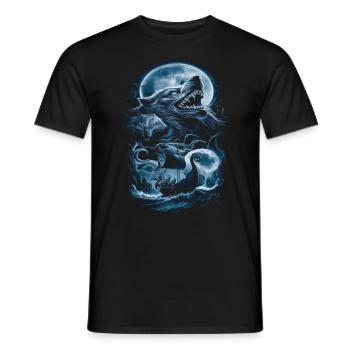 Vikings – Loups et navire au clair de lune - T-shirt homme - noir - Devant - AI Model Male 178 light (178cm)