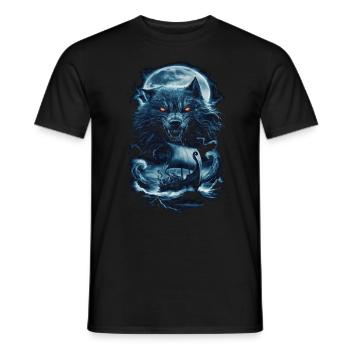 Vikings – Loups et navire au clair de lune - T-shirt homme - noir - Devant - AI Model Male 178 light (178cm)