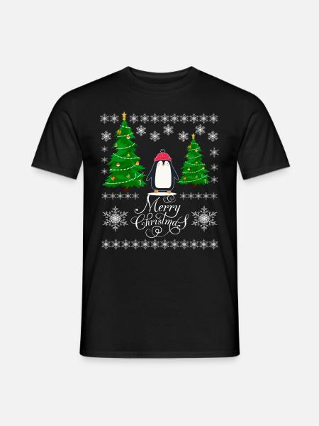 Merry Christmas Penguin Funny Ugly Christmas - T-skjorte herre - svart