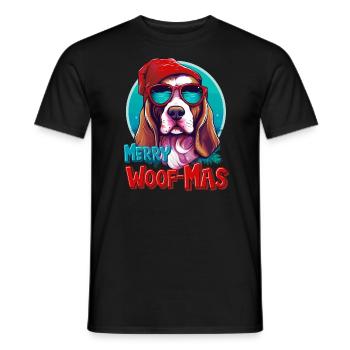 Frohe Weihnachten Basset Hund, Aquarell - Männer T-Shirt - Schwarz - Vorne - AI Model Male 178 light (178cm)