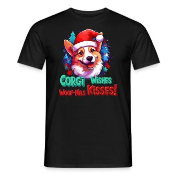 Pembroke Welsh Corgi In Red Santa Cap - Men's T-Shirt - black - Front - AI Model Male 178 light (178cm)