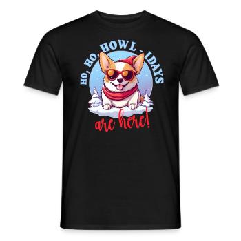 Pembroke Welsh Corgi in Winter, Sweet Illustration - Men's T-Shirt - black - Front - AI Model Male 178 light (178cm)