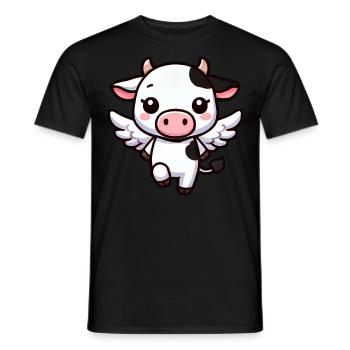 Vache mignonne comme ange dessin animé - T-shirt homme - noir - Devant - AI Model Male 178 light (178cm)