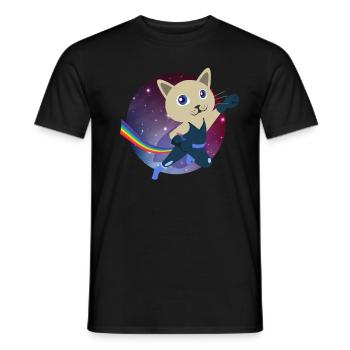 Cute cat superhero universe levitation kitty - Men's T-Shirt - black - Front - AI Model Male 178 light (178cm)