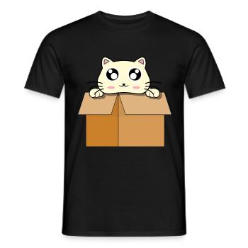 Chat mignon rigolo en boîte de carton - T-shirt homme - noir - Devant - AI Model Male 178 light (178cm)