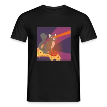 Katze Mieze Pizza Essen Hunger Kater Lustig - Männer T-Shirt - Schwarz - Vorne - AI Model Male 178 light (178cm)