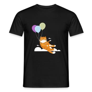 Lustige Katze Kater Miau Fliegt Mit Ballon - Männer T-Shirt - Schwarz - Vorne - AI Model Male 178 light (178cm)