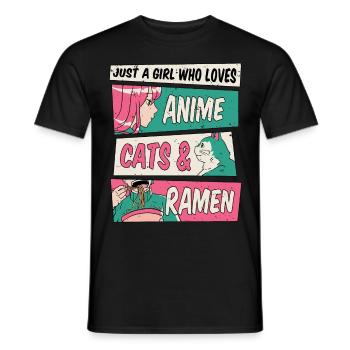 Nur ein Mädchen, das Anime Cats Ramen Otaku Hausti - Männer T-Shirt - Schwarz - Vorne - AI Model Male 178 light (178cm)