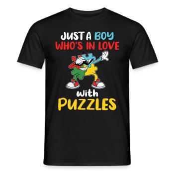 Nur ein Junge in Puzzle verliebt - Männer T-Shirt - Schwarz - Vorne - AI Model Male 178 light (178cm)