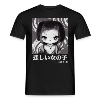 Trauriges Mädchen Gothic Chibi Urban Japanische Äs - Männer T-Shirt - Schwarz - Vorne - AI Model Male 178 light (178cm)