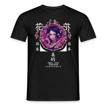 Sakura Blossom Girl Tattoo Streetwear Japanische A - Männer T-Shirt - Schwarz - Vorne - AI Model Male 178 light (178cm)