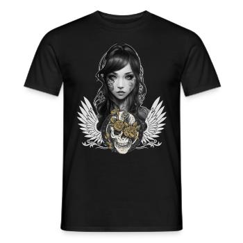 Gothic Girl Portrait Biker Babe Blume Schädel Ästh - Männer T-Shirt - Schwarz - Vorne - AI Model Male 178 light (178cm)