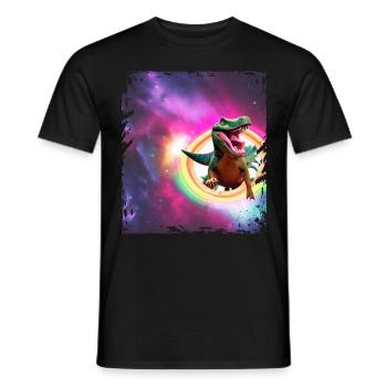 Lustiger Dinosaurier im Weltraum T-Rex Regenbogen - Männer T-Shirt - Schwarz - Vorne - AI Model Male 178 light (178cm)