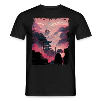 Japanische Landschaft Vaporwave Mountain Nature - Männer T-Shirt - Schwarz - Vorne - AI Model Male 178 light (178cm)