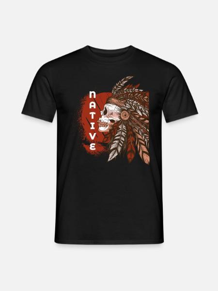 Indianer Indianer Schädel Kopfschmuck - Männer T-Shirt - Schwarz