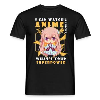 Ich kann Anime die ganze Nacht beobachten, was dei - Männer T-Shirt - Schwarz - Vorne - AI Model Male 178 light (178cm)