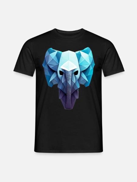 Niedriger Polygon -Elefantenbullenkopf geometrisch - Männer T-Shirt - Schwarz