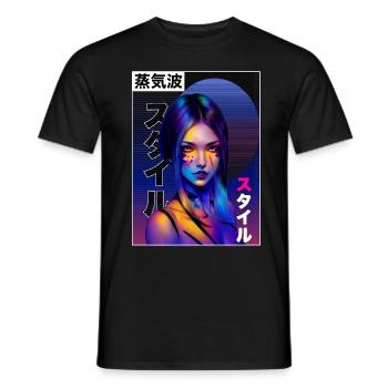 Japanisches Vaporwellen -Ästhetikmädchen Tokyo Str - Männer T-Shirt - Schwarz - Vorne - AI Model Male 178 light (178cm)